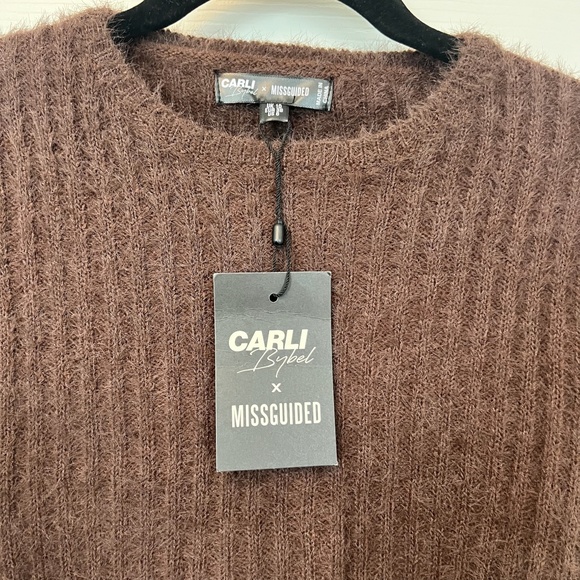 Carli Bybel X Missguided NWT Chocolate fluffy knit backless Tie Top Size 6 - Picture 5 of 9